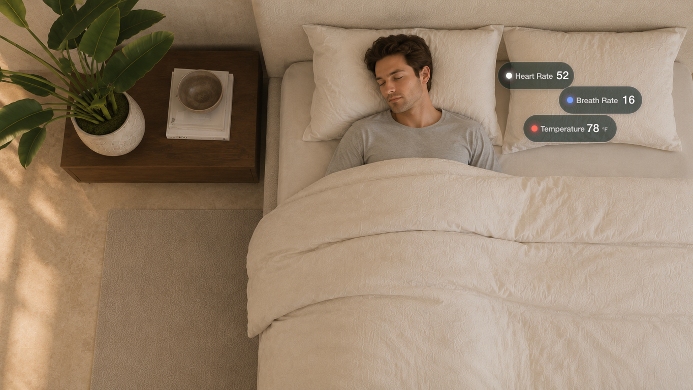 WakeWell Somna smart sleep system on a bed