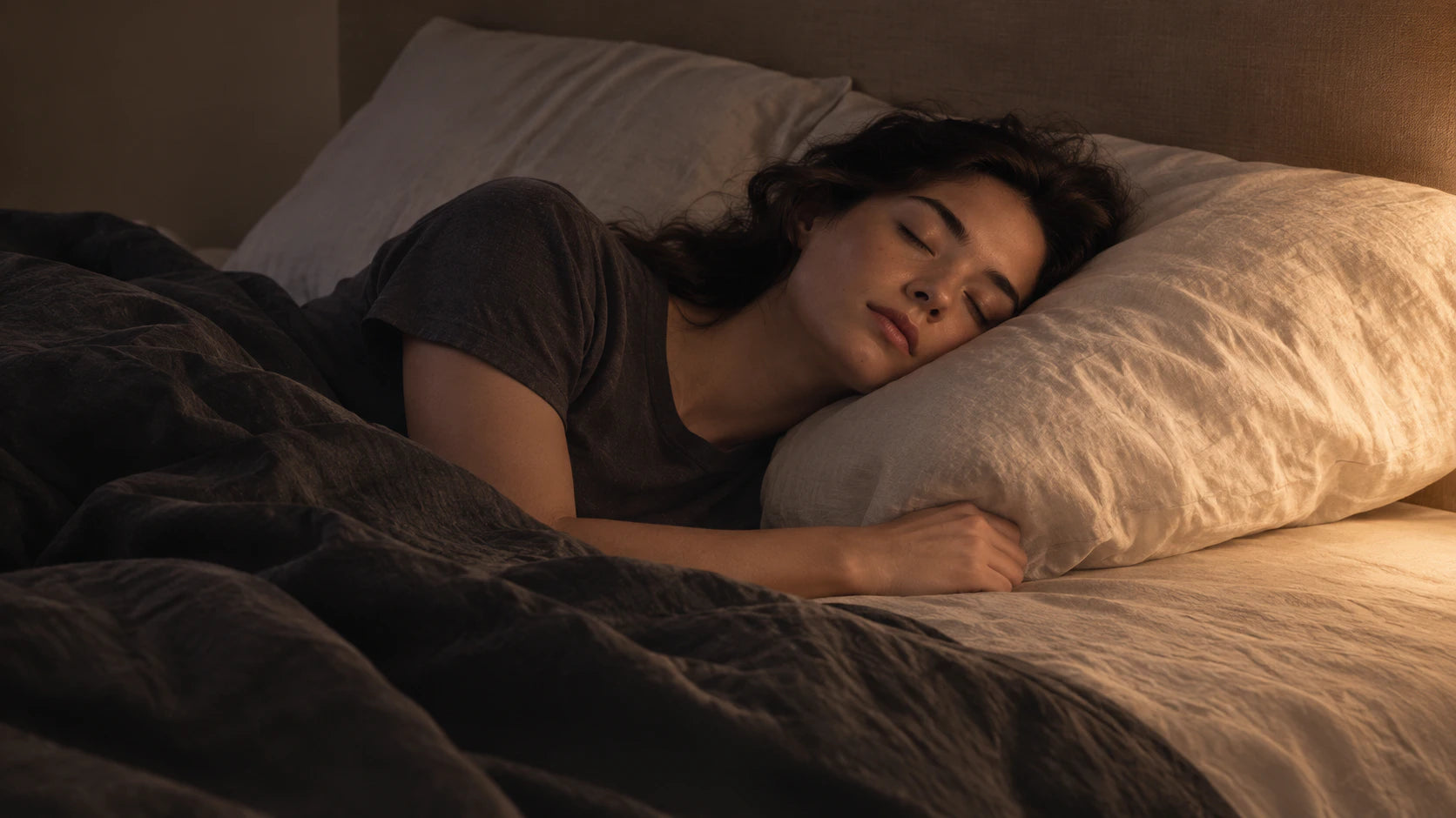 Woman sleeping comfortably on an ivory pillow