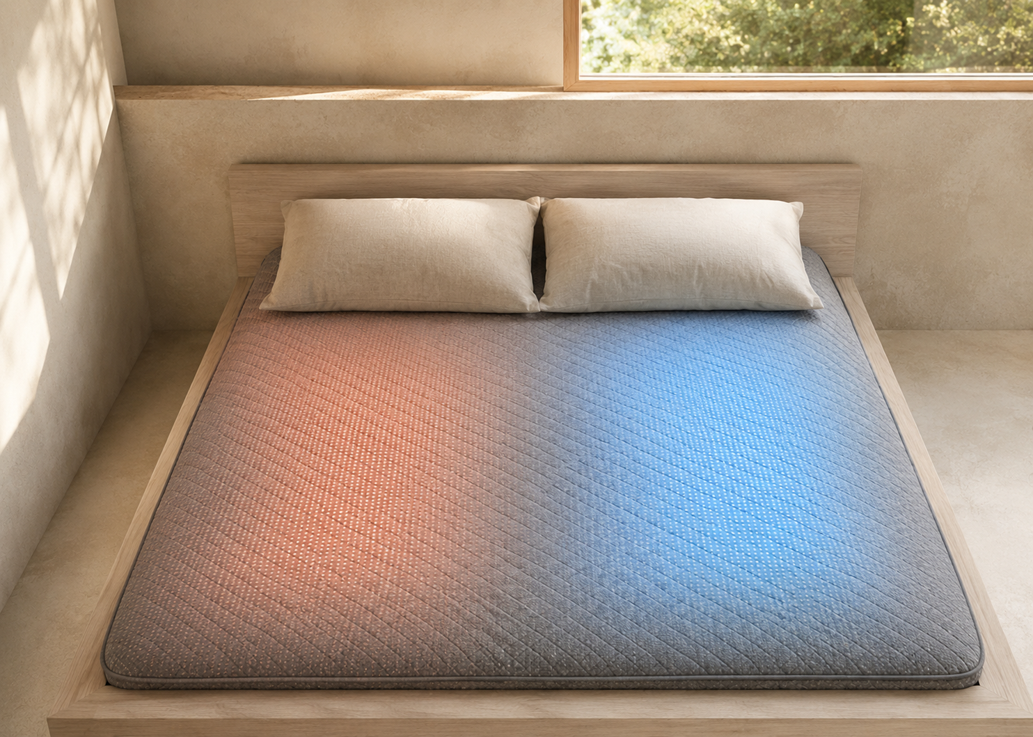 A WakeWell bed with independent warm and cool sleep climates
